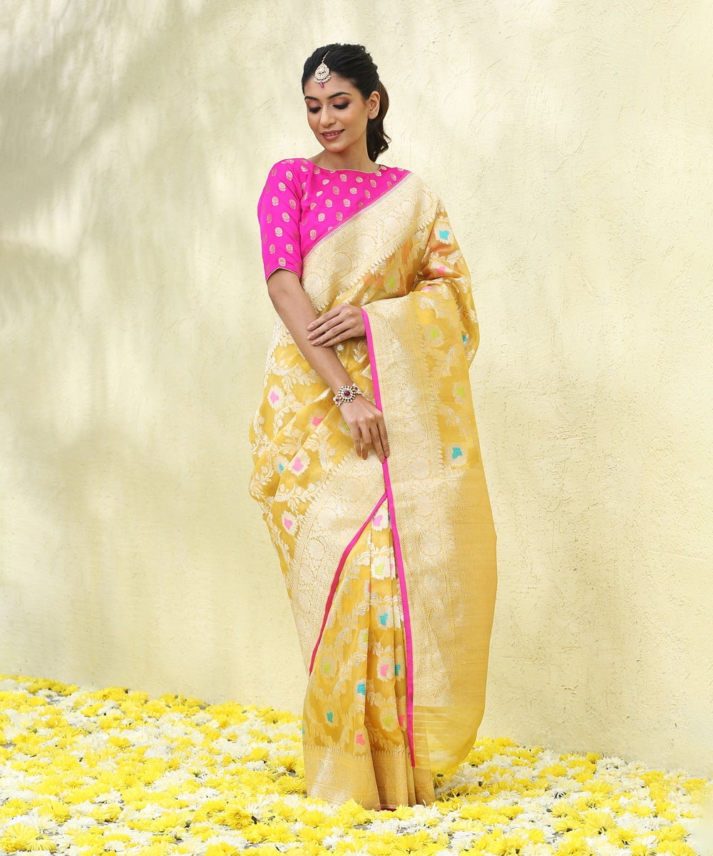 Yellow_Handloom_Kora_Silk_Banarasi_Saree_with_Meenakari_Jaal_WeaverStory_02