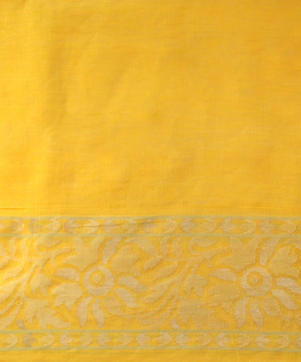 Yellow_Handloom_Jamdani_Cotton_Banarasi_Saree_With_Real_Zari_And_Konia_WeaverStory_05