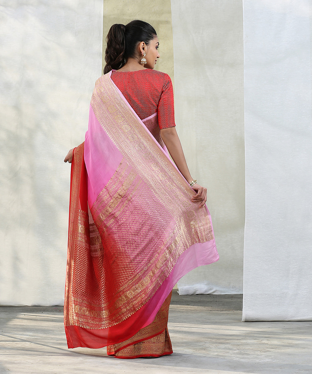 Red_and_Pink_Handloom_Georgette_Banarasi_Saree_With_Kadhwa_Border_WeaverStory_03