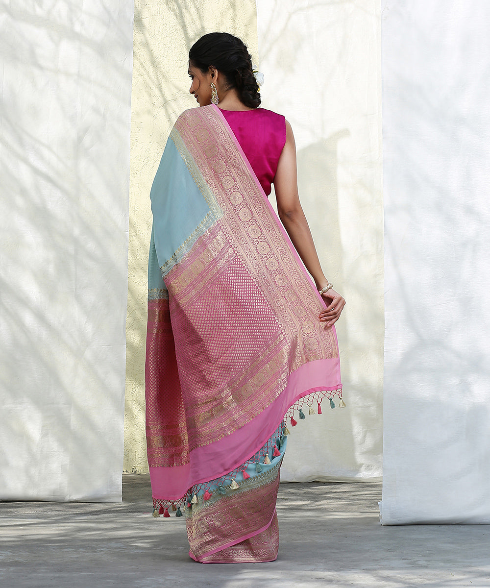 Handloom_Pink_and_Ice_Blue_Georgette_Banarasi_Saree_With_Kadhwa_Border_WeaverStory_03