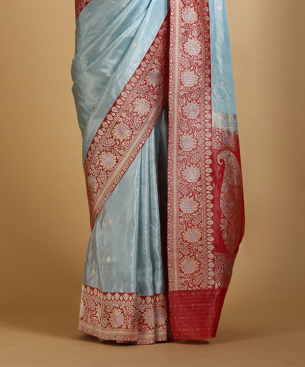 Handloom_Sky_Blue_Silk_Tissue_Banarasi_Saree_With_Red_Pallu_WeaverStory_04