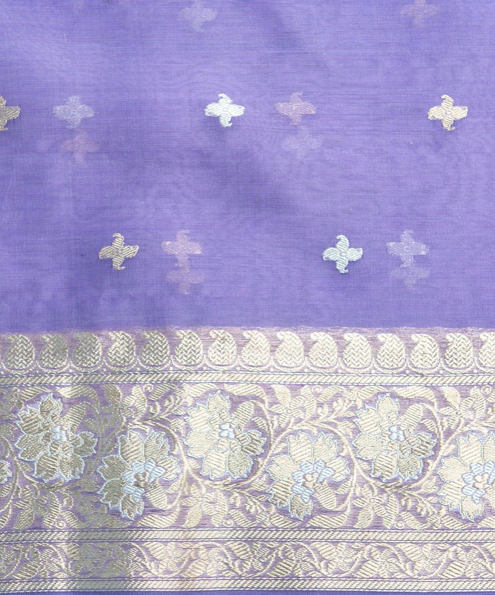 Blue_Handloom_Organza_Banarasi_Saree_with_Kadhwa_Leaf_Booti_WeaverStory_05