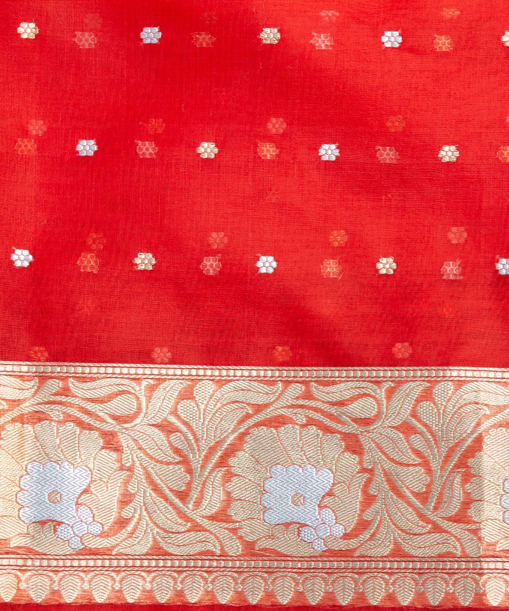 Handloom_Peach_Kadhwa_Organza_Banarasi_Saree_with_Booti_WeaverStory_05