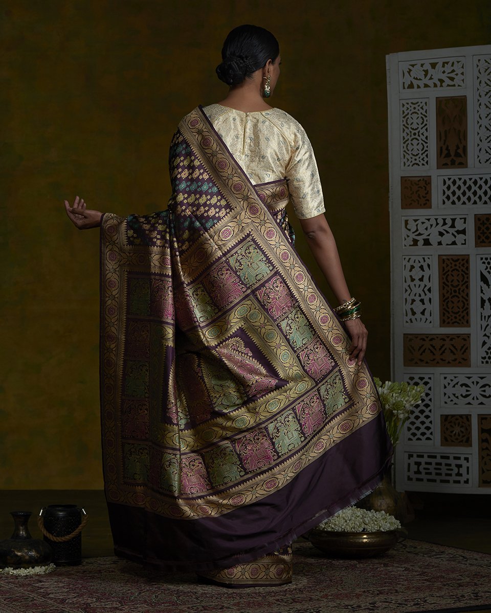 Handloom_Wine_Banarasi_Baluchari_Saree_with_Elephant_Pallu_WeaverStory_03