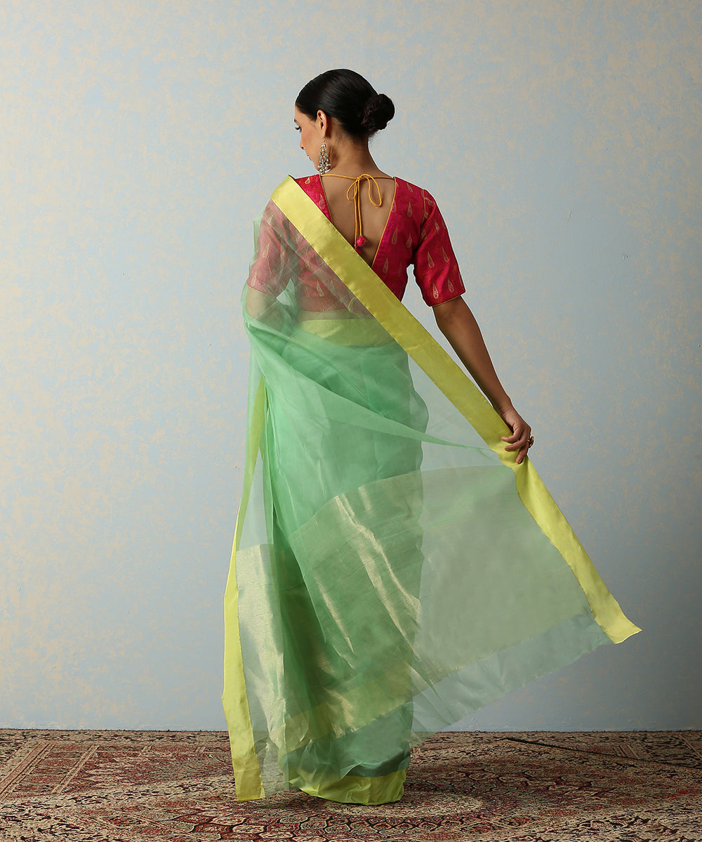 Handloom_Green_Organza_And_Dupion_Silk_Chanderi_Saree_With_Yellow_Border_WeaverStory_03