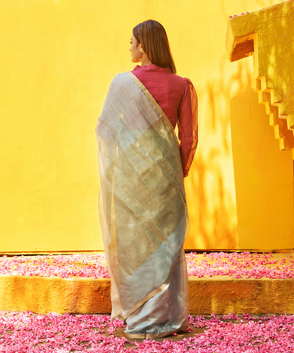 Blue_Handloom_Pure_Silk_Chanderi_Saree_With_Checks_WeaverStory_03