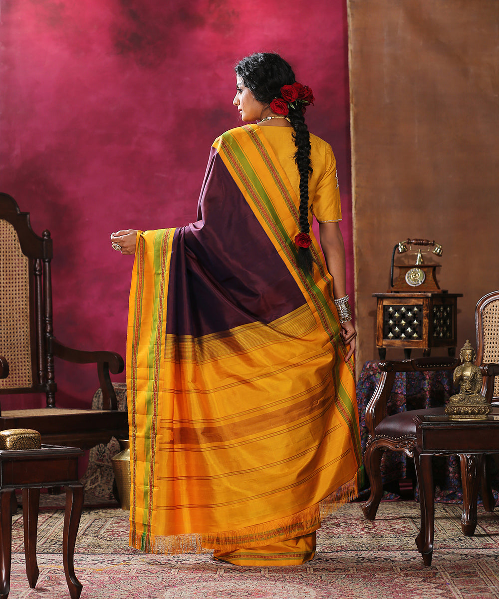 Handloom_Purple_Pure_Silk_Kanjivaram_Saree_With_Mustard_Border_WeaverStory_03