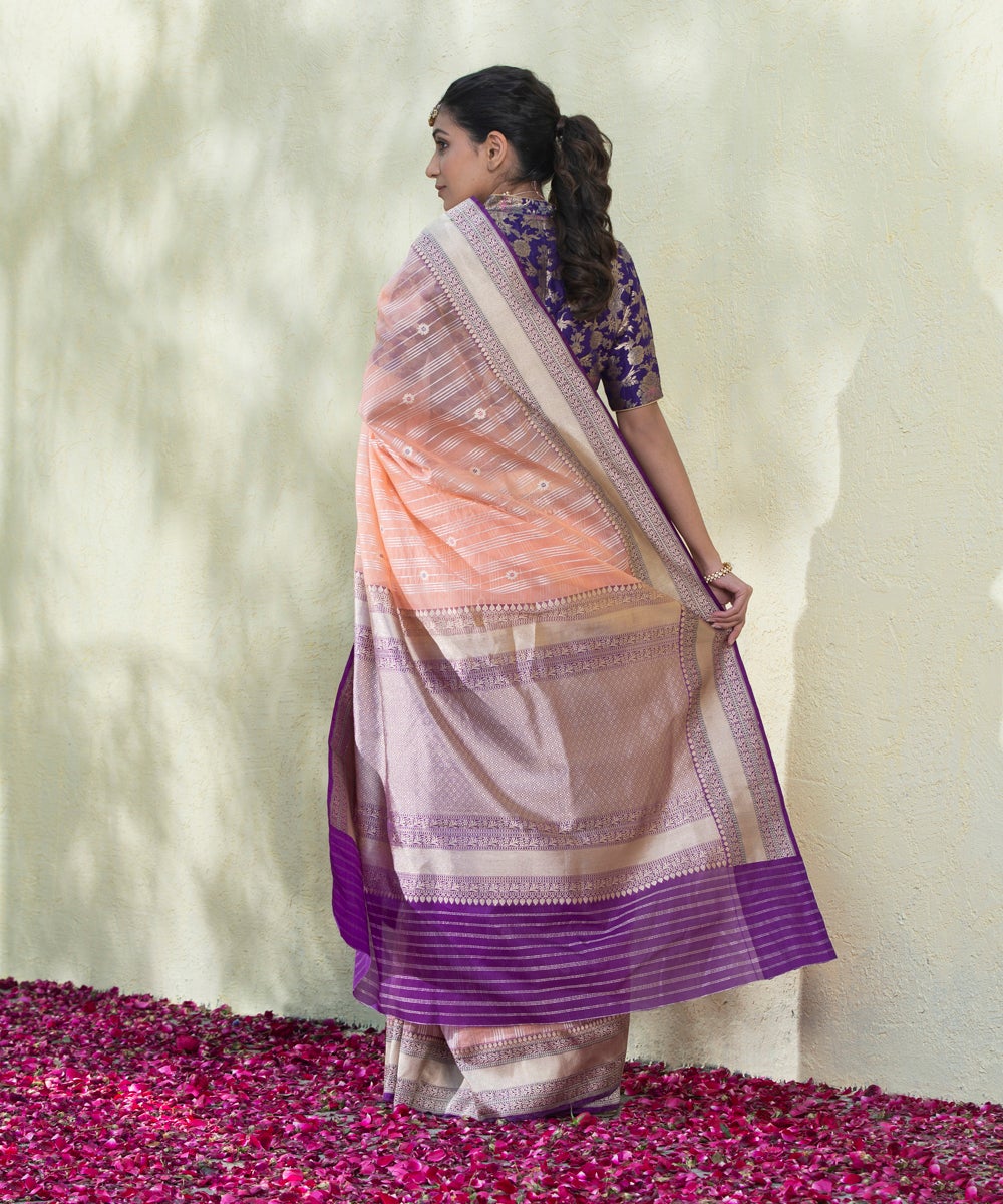 Peach_Handloom_Kora_Silk_Banarasi_Saree_With_Purple_Border_WeaverStory_03