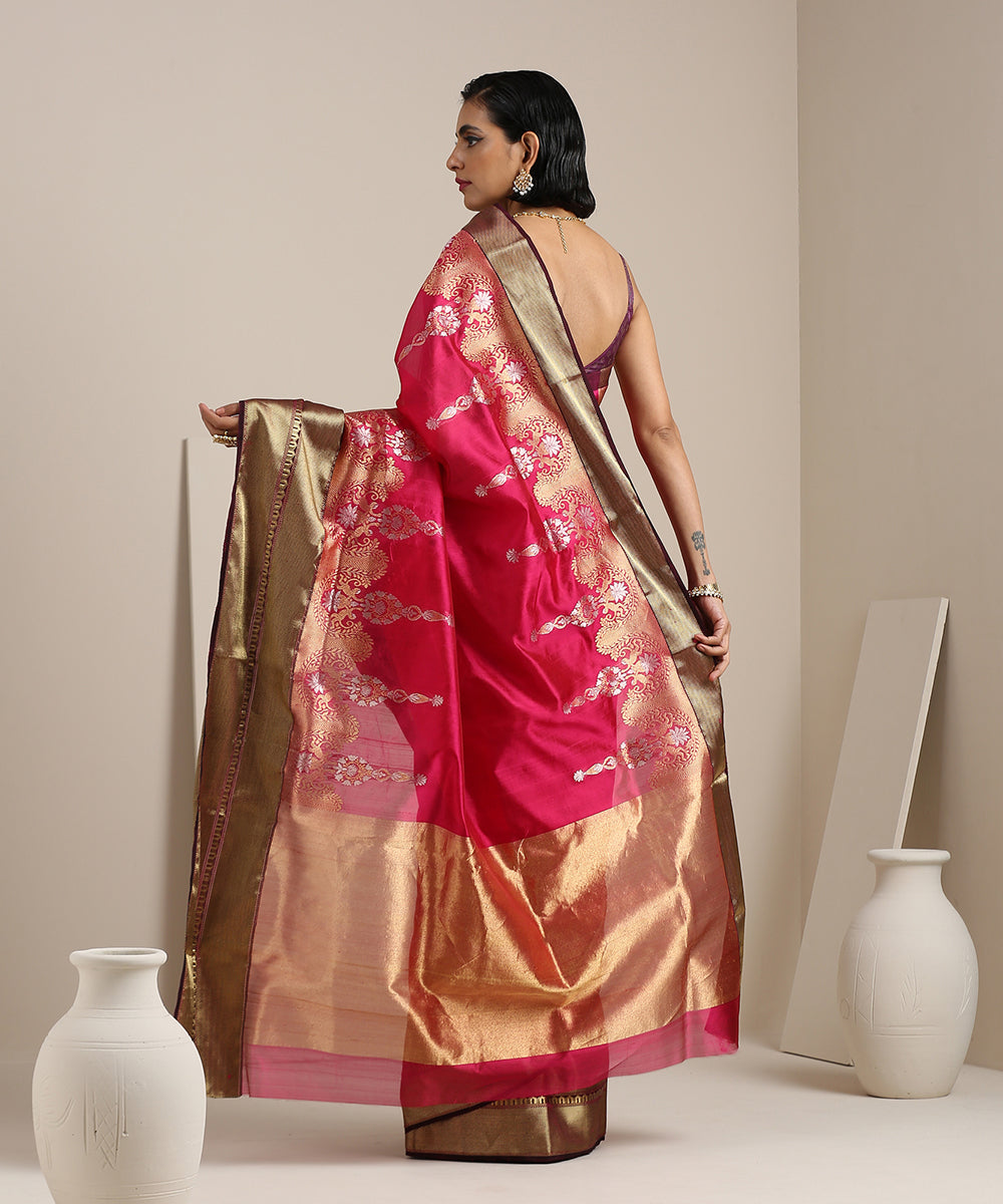 Handloom_Pink_Chanderi_Silk_Saree_With_Antique_Zari_Border_WeaverStory_03