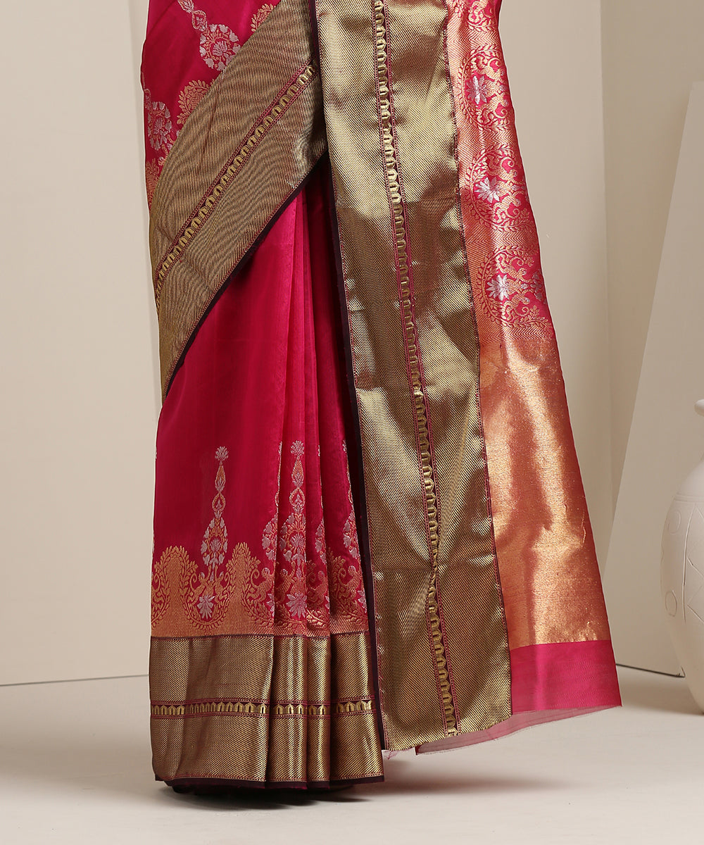 Handloom_Pink_Chanderi_Silk_Saree_With_Antique_Zari_Border_WeaverStory_04