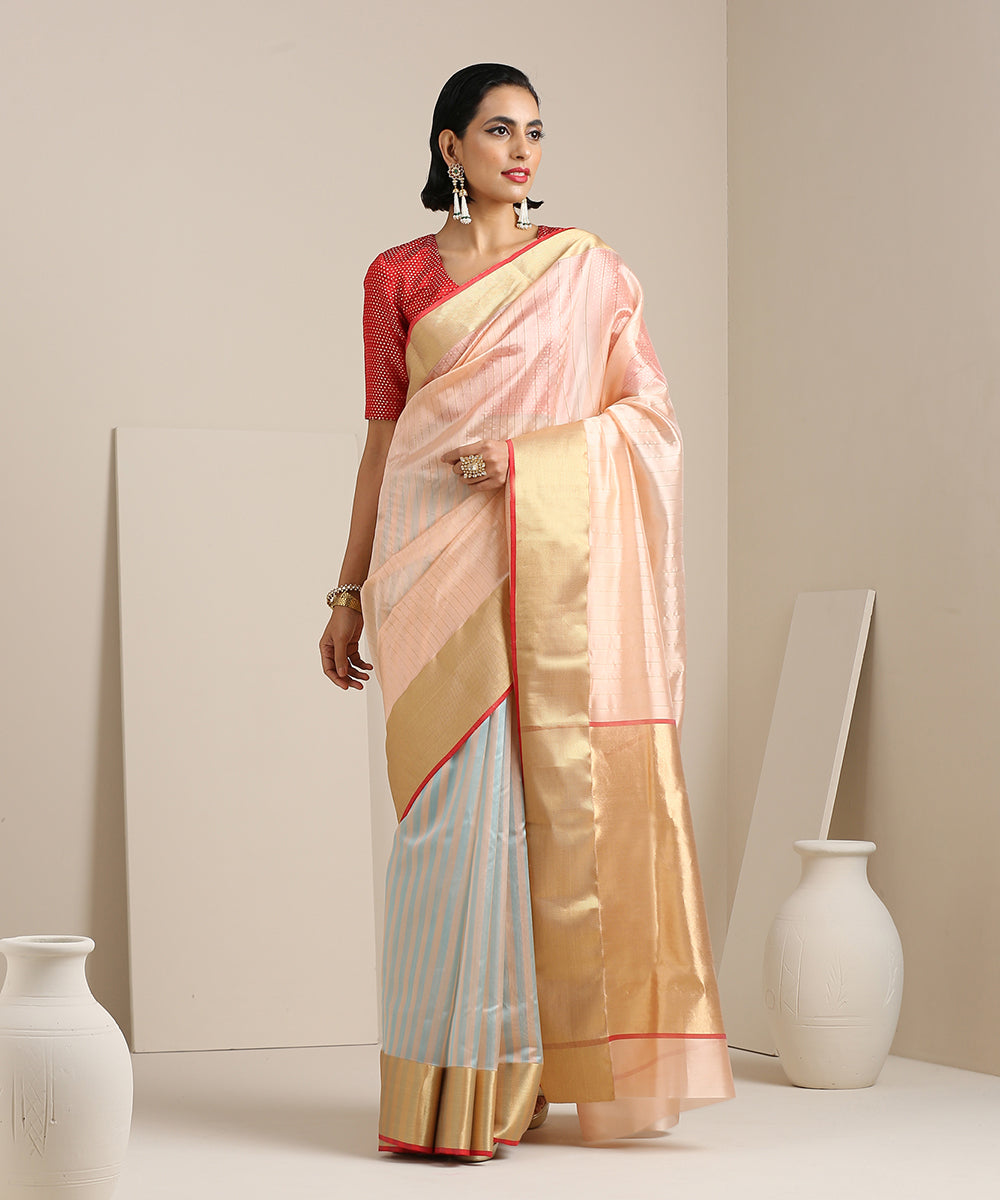 Handloom_Peach_Striped_Silk_Chanderi_Saree_with_Gold_Zari_Border_WeaverStory_02
