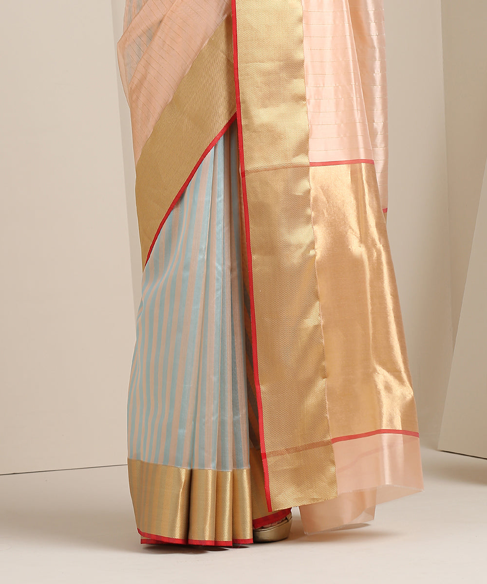 Handloom_Peach_Striped_Silk_Chanderi_Saree_with_Gold_Zari_Border_WeaverStory_04