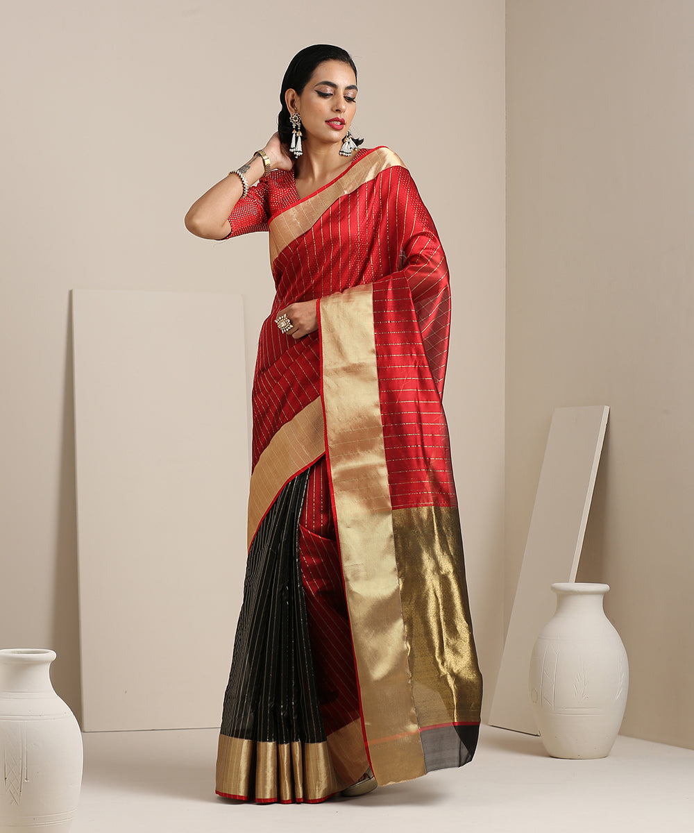 Maroon_Handloom_Striped_Silk_Chanderi_Saree_with_Broad_Gold_Border_WeaverStory_02