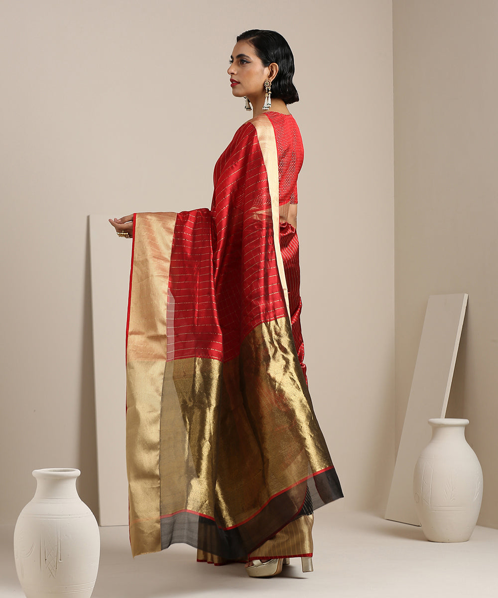 Maroon_Handloom_Striped_Silk_Chanderi_Saree_with_Broad_Gold_Border_WeaverStory_03