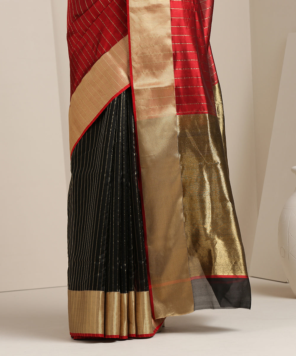 Maroon_Handloom_Striped_Silk_Chanderi_Saree_with_Broad_Gold_Border_WeaverStory_04