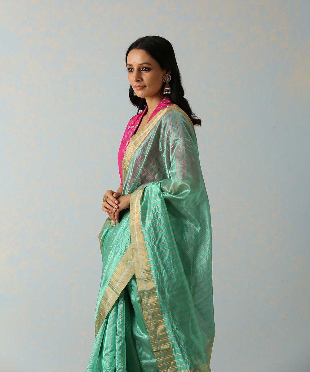 Green_Handloom_Striped_Chanderi_Silk_Saree_With_Eknaliya_Weave_WeaverStory_01