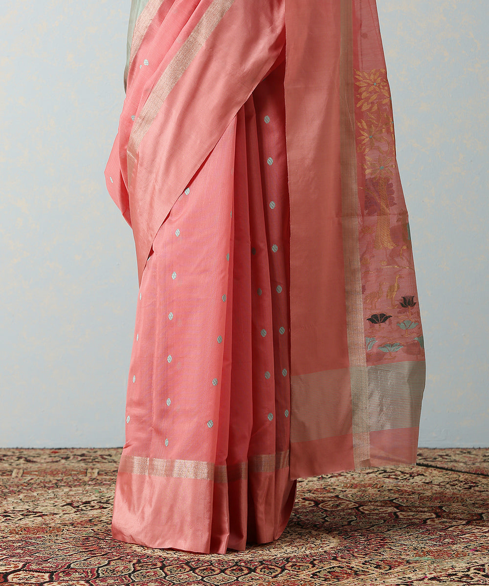 Pink_Handloom_Vrindavan_Cotton_Chanderi_Saree_With_Blue_Booti_WeaverStory_04