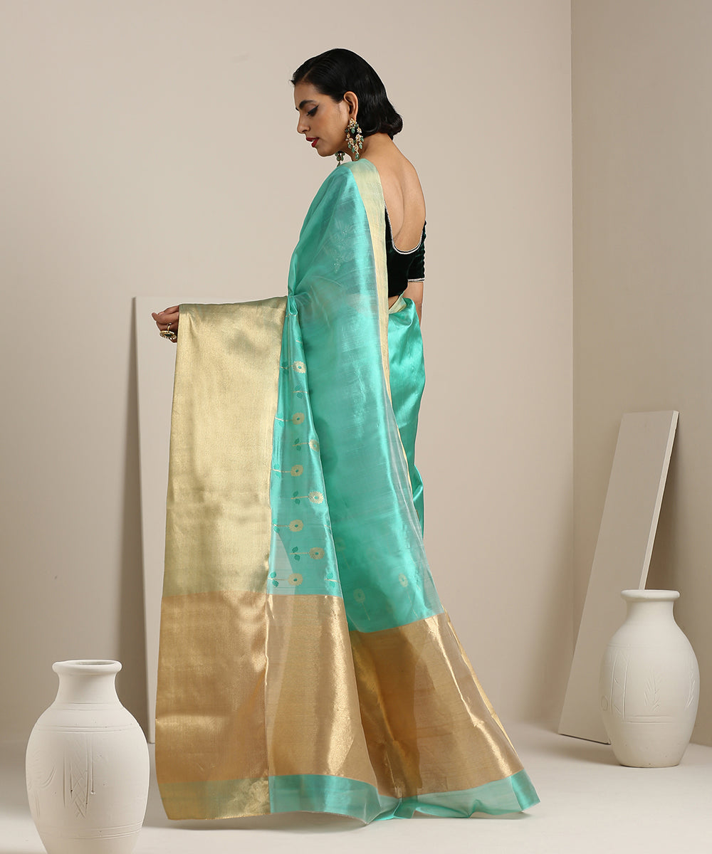 Green_Handloom_Broad_Zari_Border_Silk_Chanderi_Saree_With_Floral_Booti_WeaverStory_03