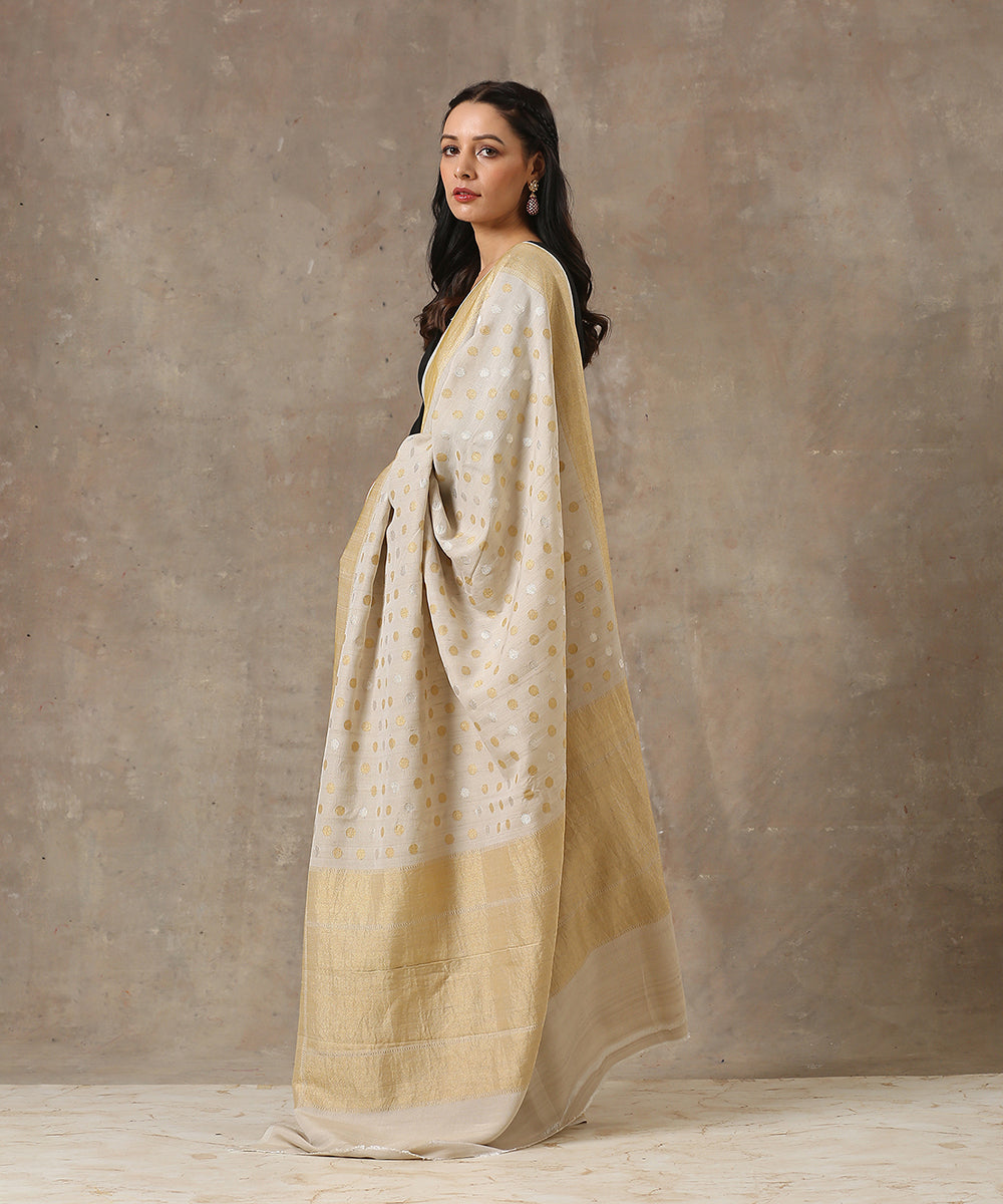 Beige_Handloom_Tussar_Georgette_Banarasi_Saree_with_Zari_Booti_WeaverStory_03