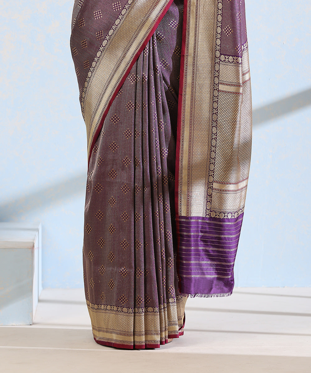 Handloom_Purple_Zari_Tanchoi_Pure_Katan_Silk_Banarasi_Saree_With_Diamond_Motifs_WeaverStory_04