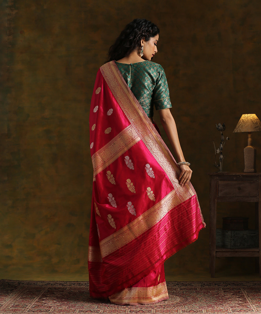 Ruby_Pink_Handloom_Pure_Katan_Silk_Banarasi_Saree_with_Kadhwa_Booti_WeaverStory_03