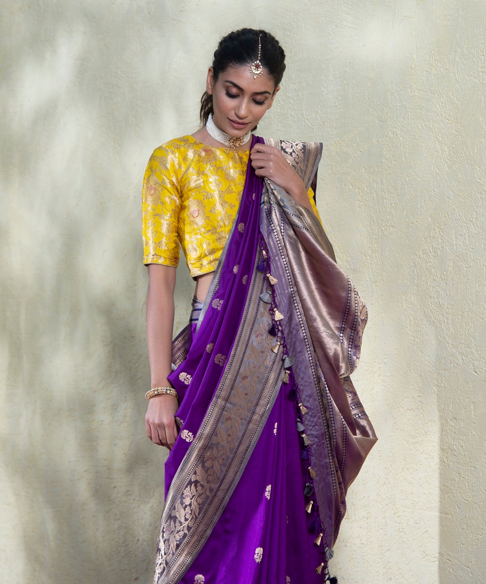 Handloom_Purple_Banarasi_Saree_With_Grey_Satin_Border_WeaverStory_01