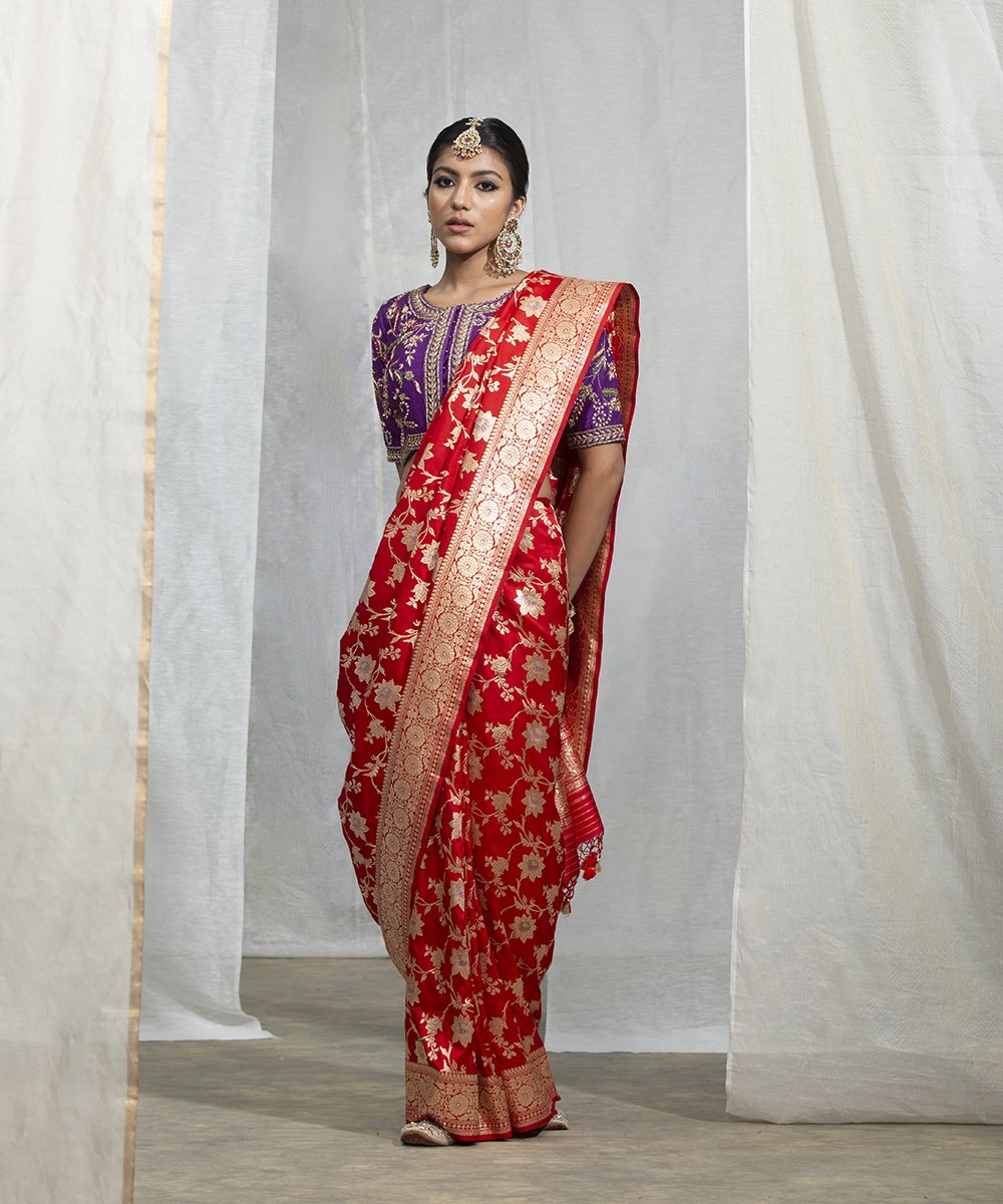 Handloom_Red_Katan_Silk_Banarasi_Jangla_Saree_With_Meenakari_WeaverStory_02