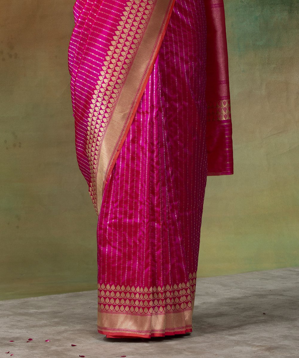 Pink_Handloom_Pure_Katan_Silk_Banarasi_Saree_With_Zari_Stripes_WeaverStory_04
