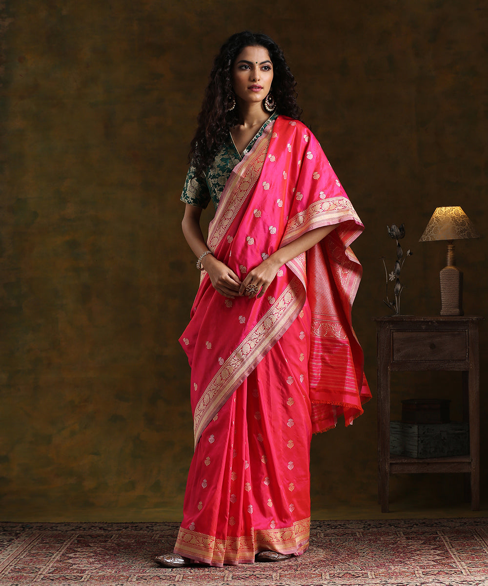 Pink_Handloom_Pure_Katan_Silk_Banarasi_Saree_with_Kadhwa_Booti_WeaverStory_02
