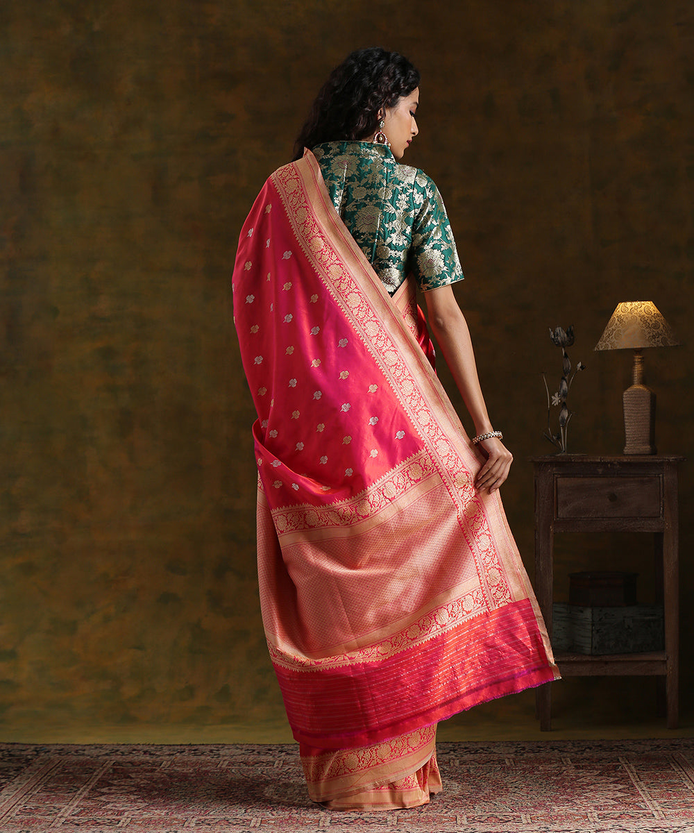 Handloom_Pink_Pure_Katan_Silk_Banarasi_Saree_with_Kadhwa_Booti_WeaverStory_03