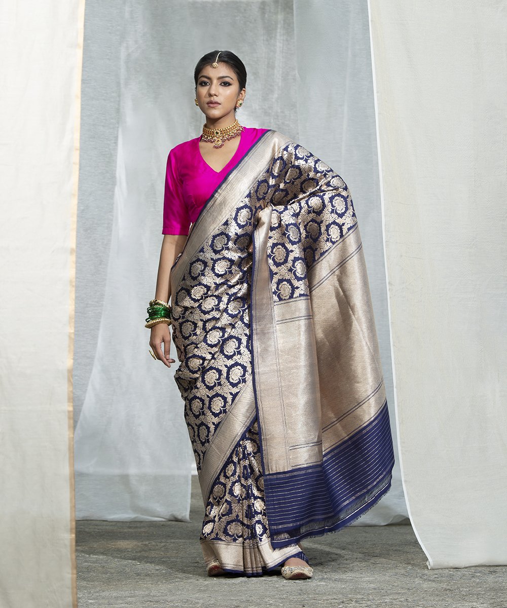 Blue_Pure_Katan_Silk_Banarasi_Handloom_Saree_with_Woven_Zari_Jaal_WeaverStory_02