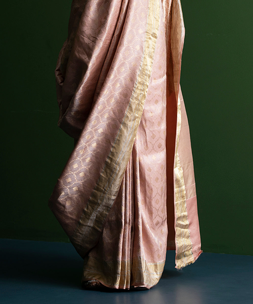Peach_Handloom_Pure_Katan_Silk_Tanchoi_Banarasi_Saree_with_Over_All_Zari_WeaverStory_04