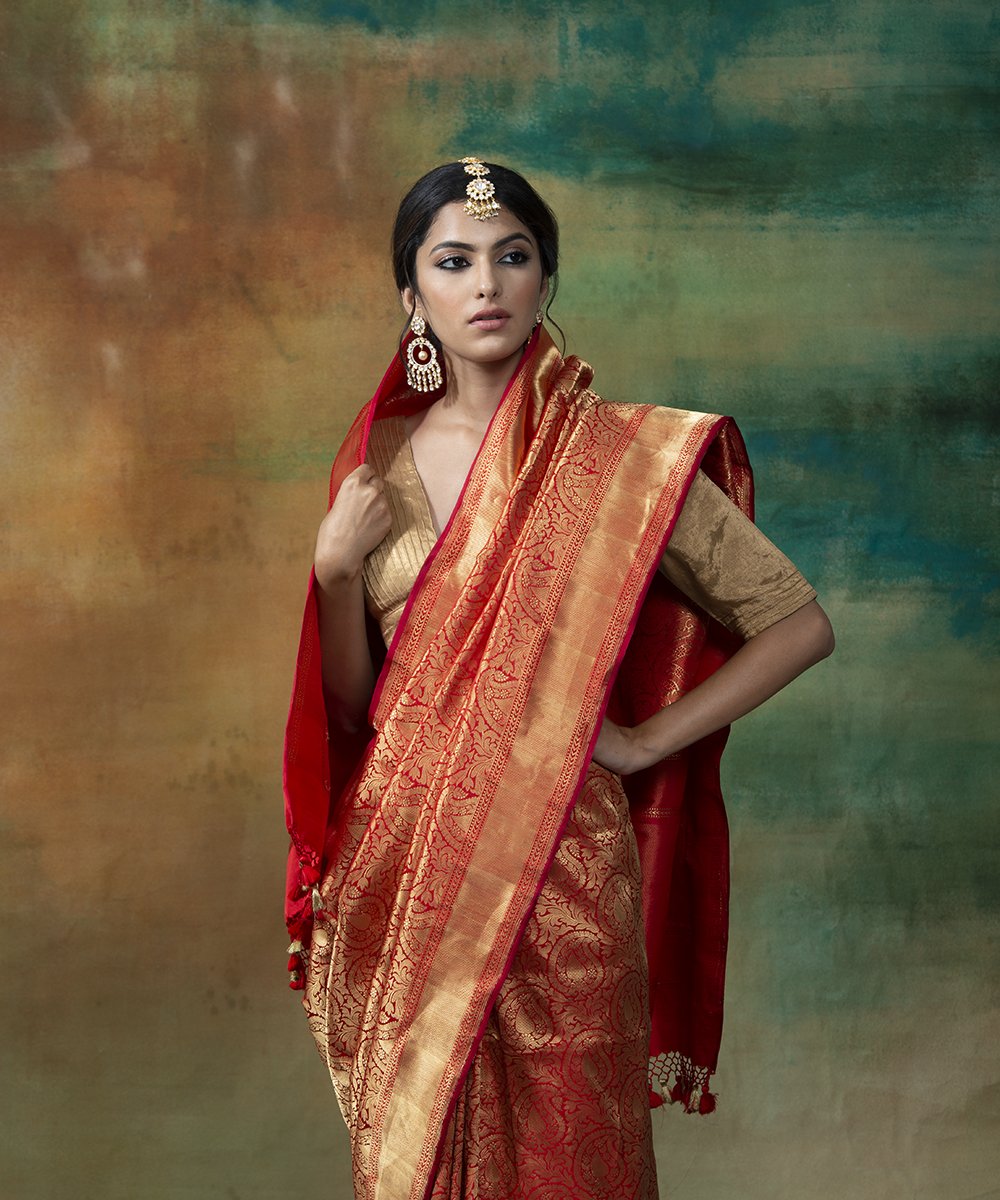 Red_Handloom_Katan_Silk_Banarasi_Saree_with_All_Over_Zari_Embossed_Weave_WeaverStory_01