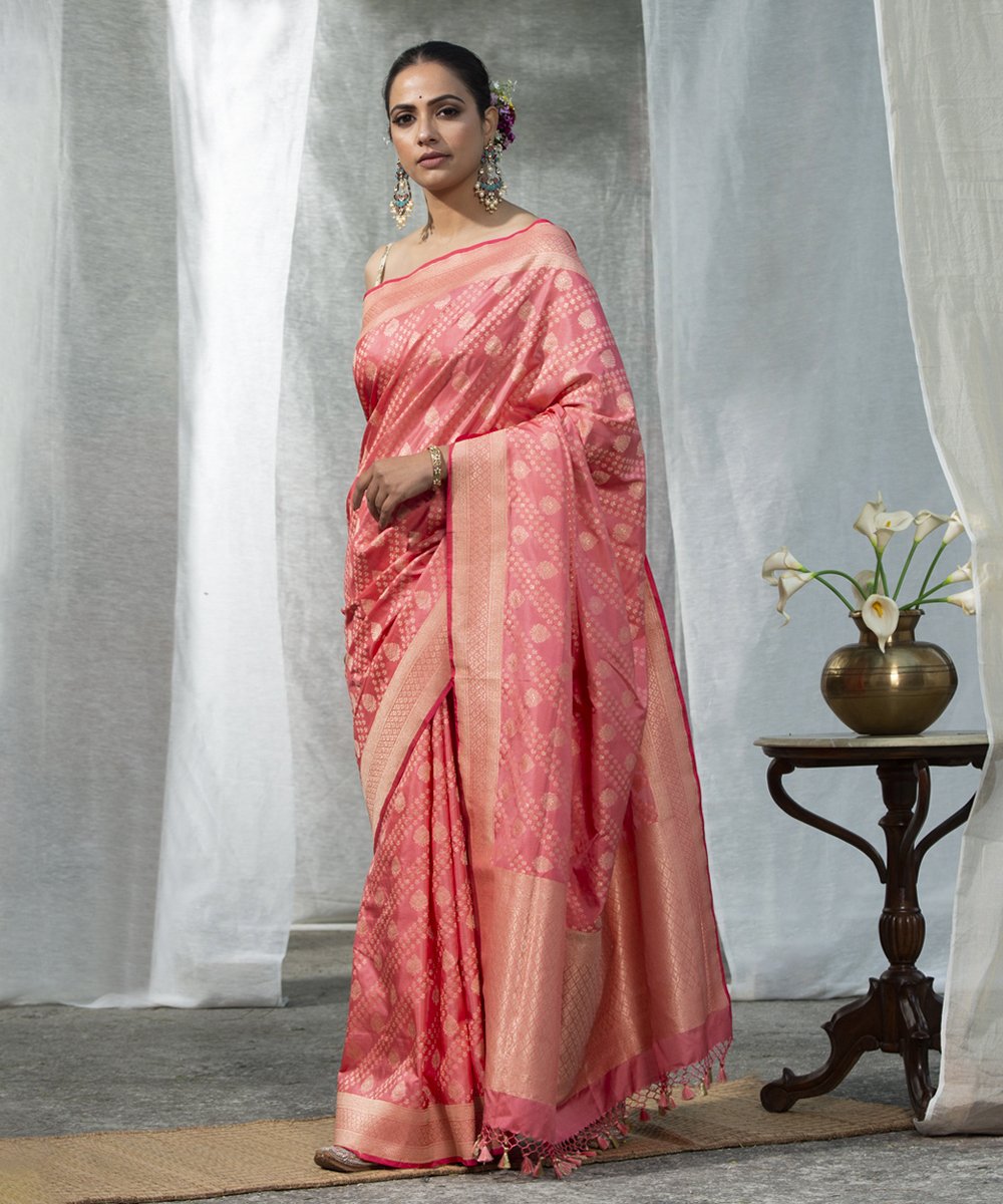 Handloom_Peach_Embossed_Weave_Pure_Katan_Silk_Banarasi_Saree_WeaverStory_02