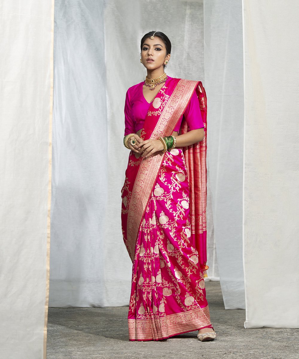 Pink_Handloom_Pure_Katan_Silk_Banarasi_Sona_Rupa_Kadhwa_Jangla_Saree_With_Bel_Border_WeaverStory_02