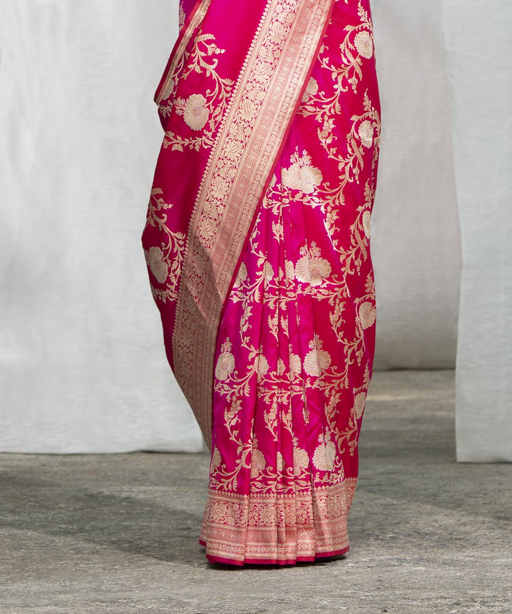 Pink_Handloom_Pure_Katan_Silk_Banarasi_Sona_Rupa_Kadhwa_Jangla_Saree_With_Bel_Border_WeaverStory_04