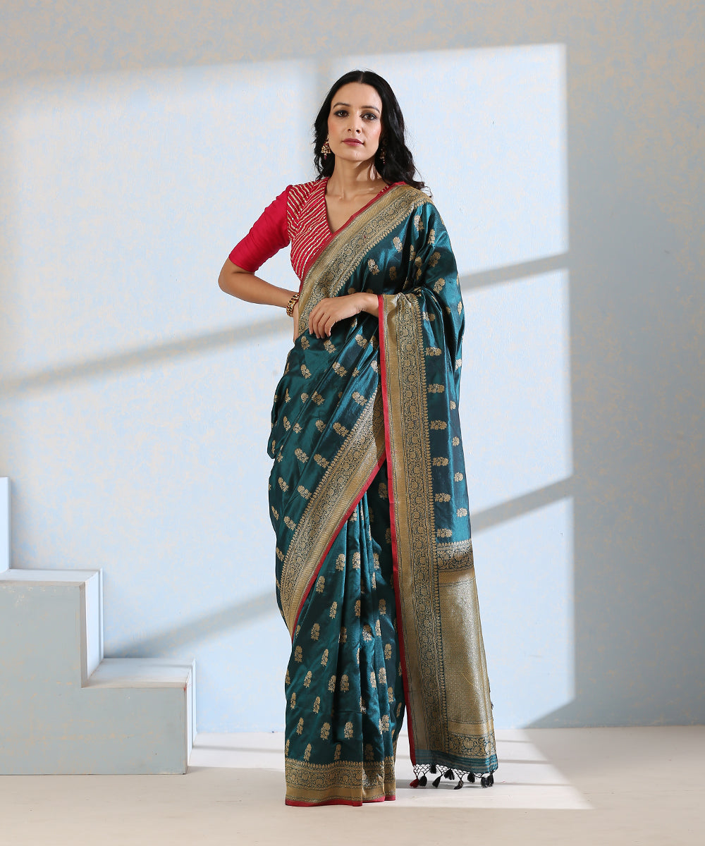 Handloom_Teal_Blue_Pure_Katan_Silk_Banarasi_Saree_with_Cutwork_Booti_WeaverStory_02