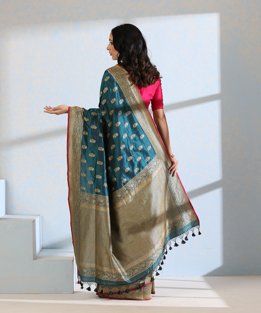 Handloom_Teal_Blue_Pure_Katan_Silk_Banarasi_Saree_with_Cutwork_Booti_WeaverStory_03