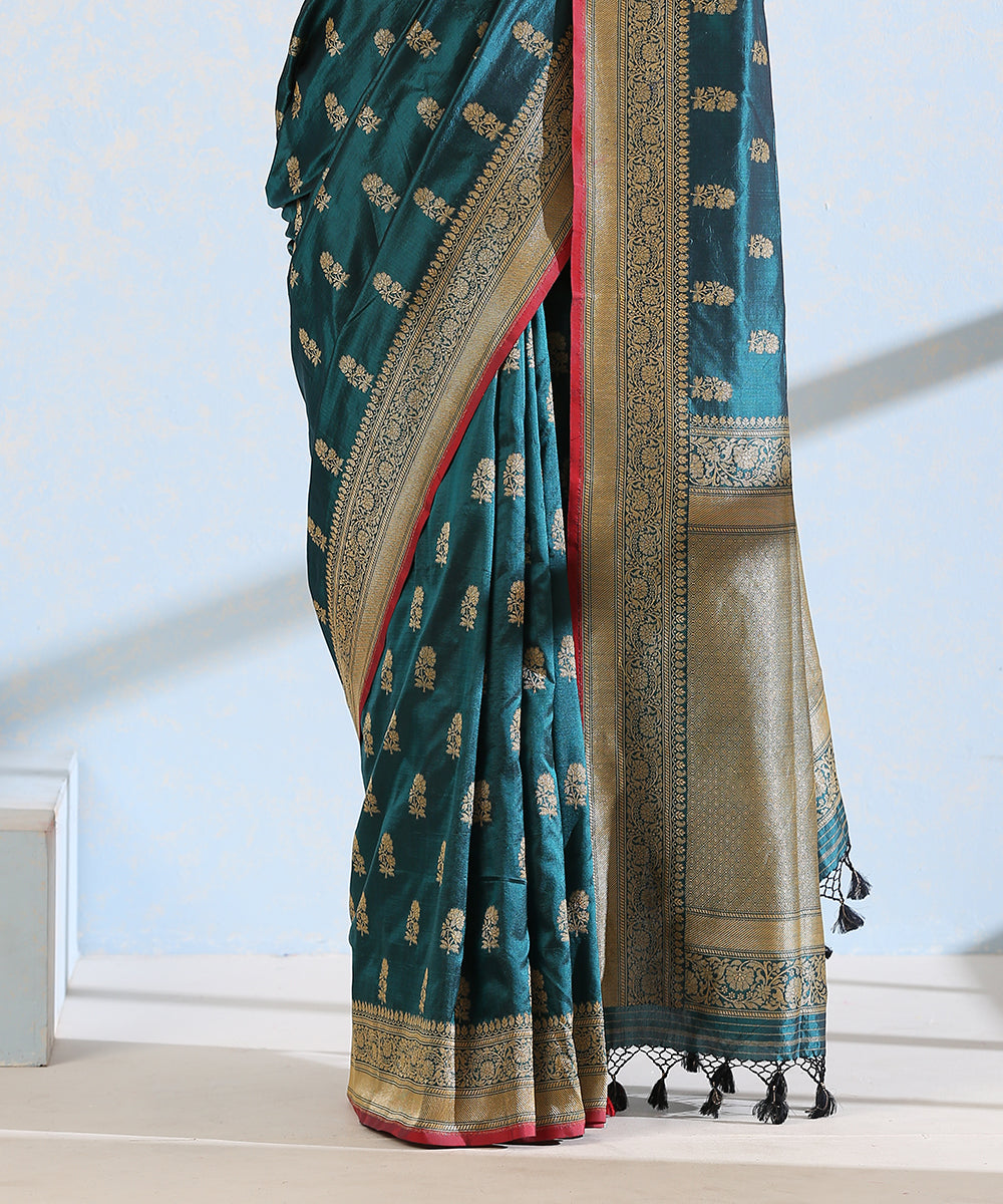 Handloom_Teal_Blue_Pure_Katan_Silk_Banarasi_Saree_with_Cutwork_Booti_WeaverStory_04