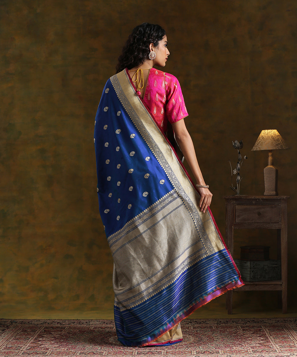 Handloom_Peacock_Blue_Pure_Katan_Silk_Kadhwa_Booti_Banarasi_Saree_WeaverStory_03