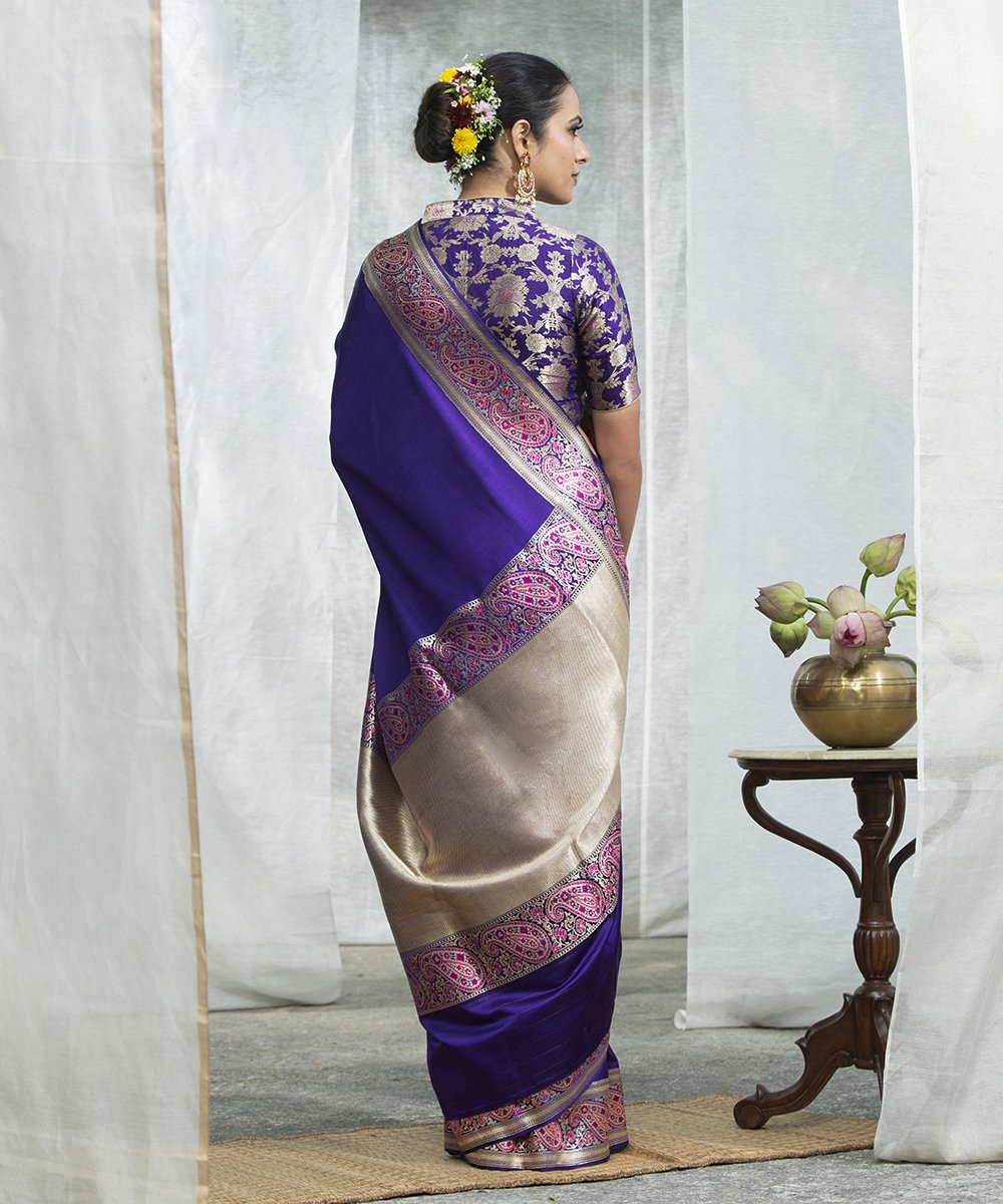 Dark_Purple_Handloom_Pure_Satin_Banarasi_Saree_With_Paisley_Jamawar_Border_WeaverStory_03