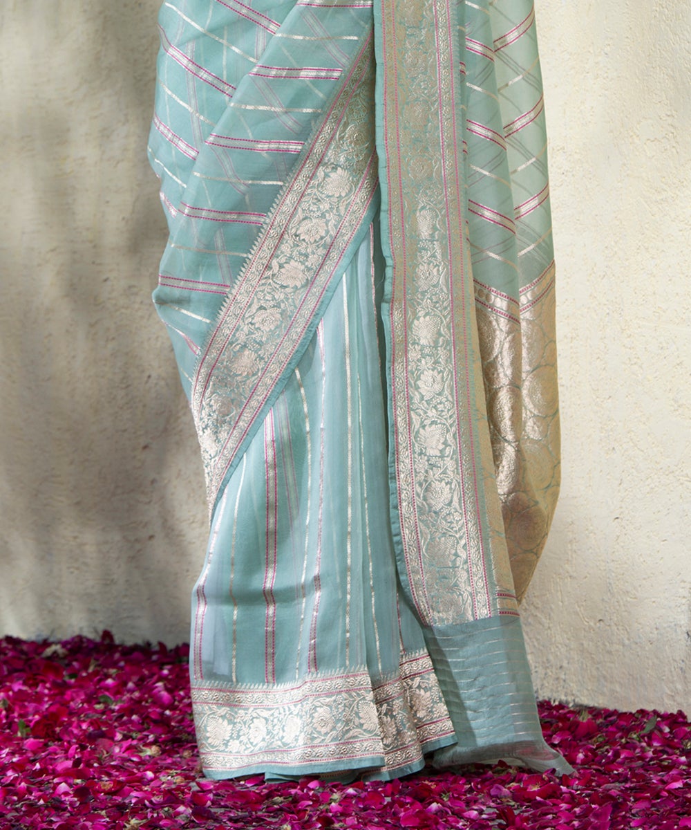 Light_Blue_Handloom_Kora_Silk_Banarasi_Saree_With_Zari_Stripes_And_Floral_Border_WeaverStory_04
