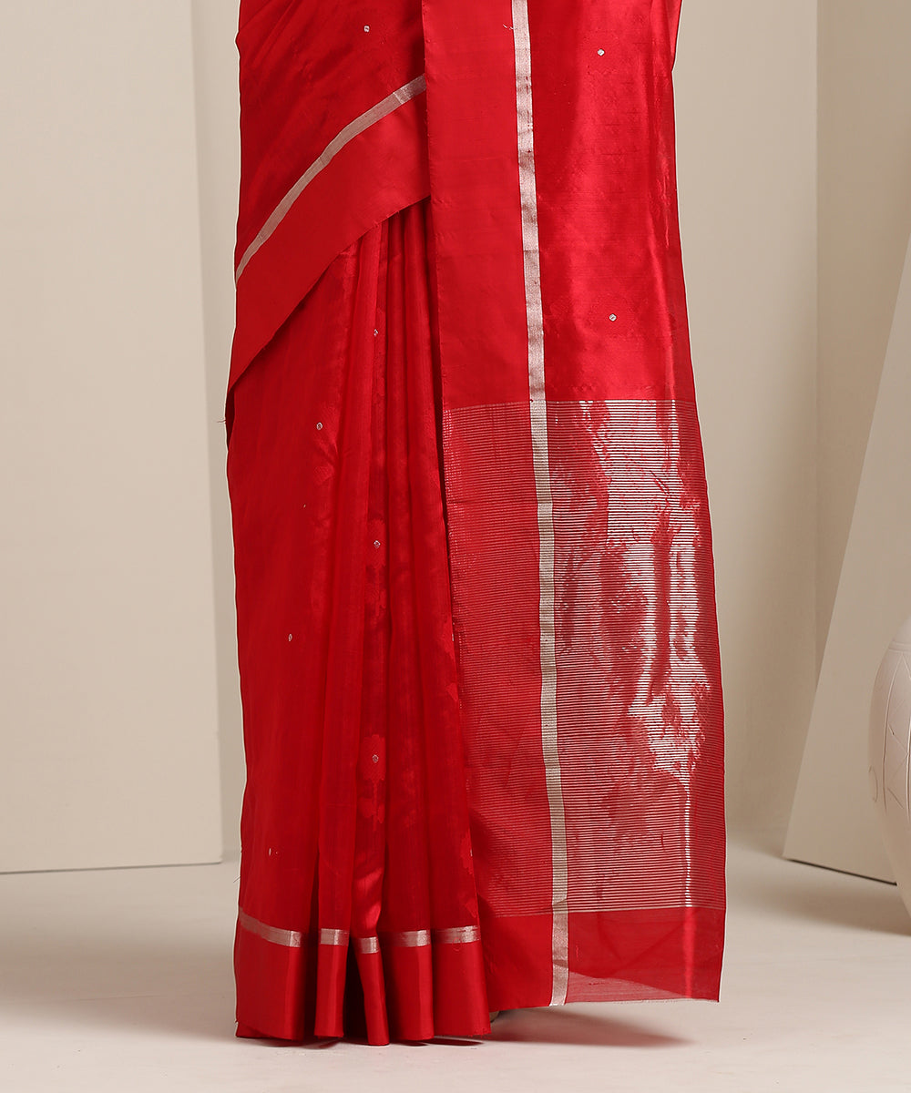 Red_Handloom_Silk_Chanderi_Saree_with_Genda_Meena_Booti_WeaverStory_04