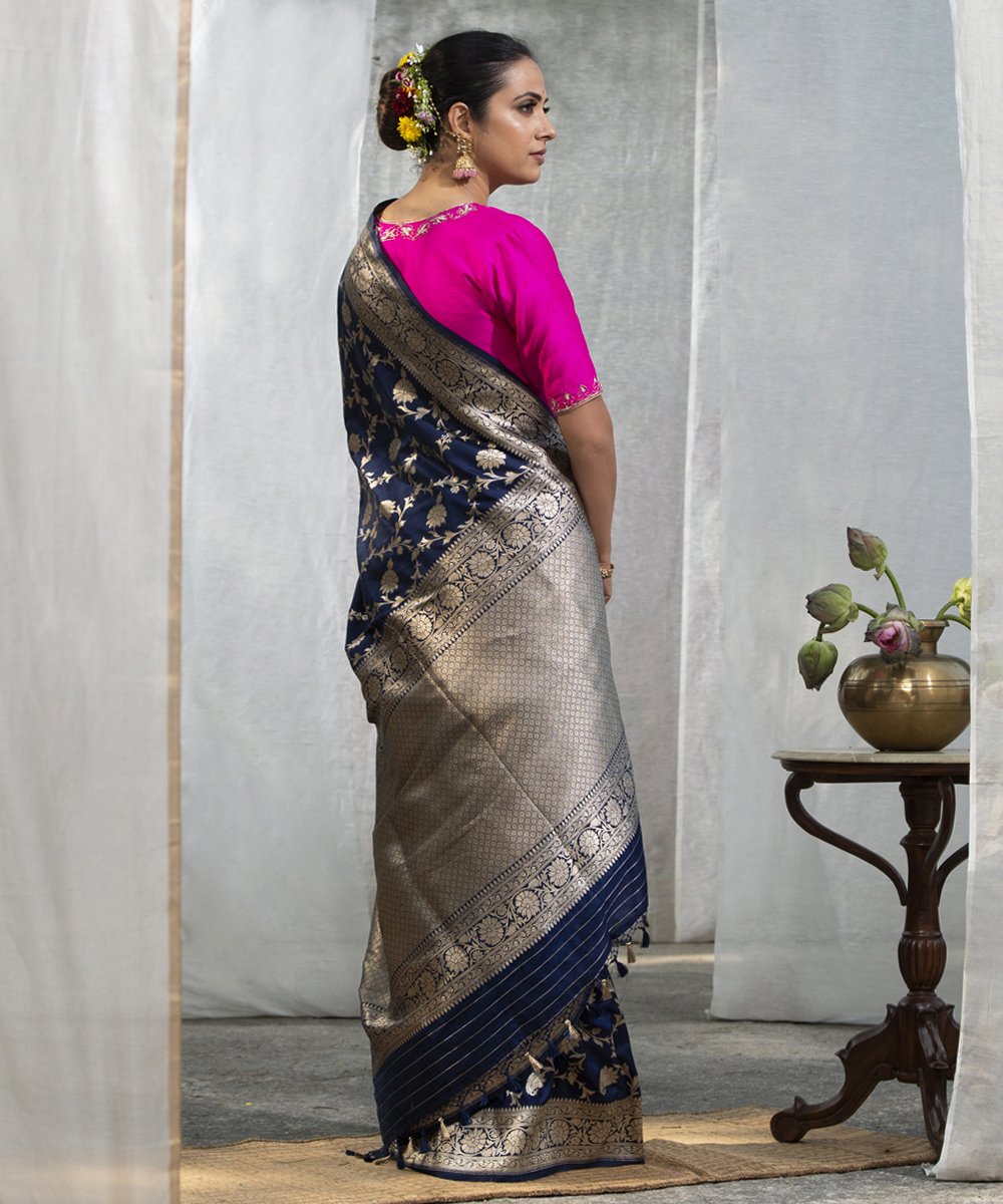 Handloom_Blue_Pure_Katan_Silk_Banarasi_Saree_With_Paisley_Cutwork_Jaal_WeaverStory_03