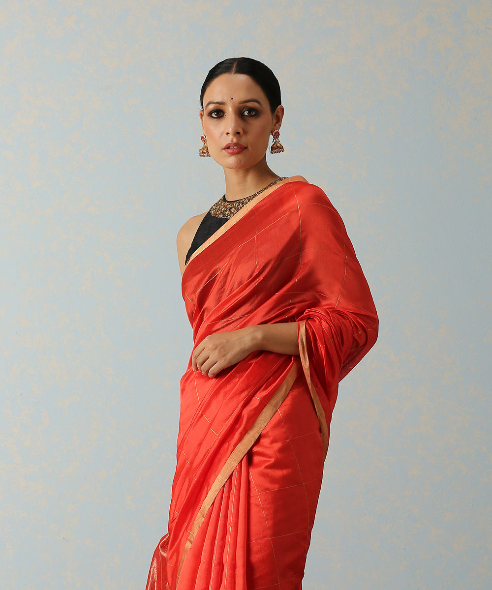 Red_Handloom_Silk_Chanderi_Saree_With_Zari_Squares_WeaverStory_01