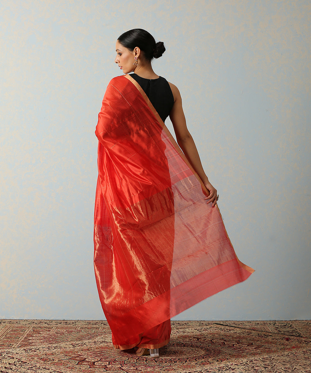 Red_Handloom_Silk_Chanderi_Saree_With_Zari_Squares_WeaverStory_03