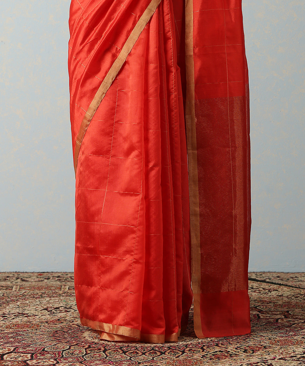 Red_Handloom_Silk_Chanderi_Saree_With_Zari_Squares_WeaverStory_04