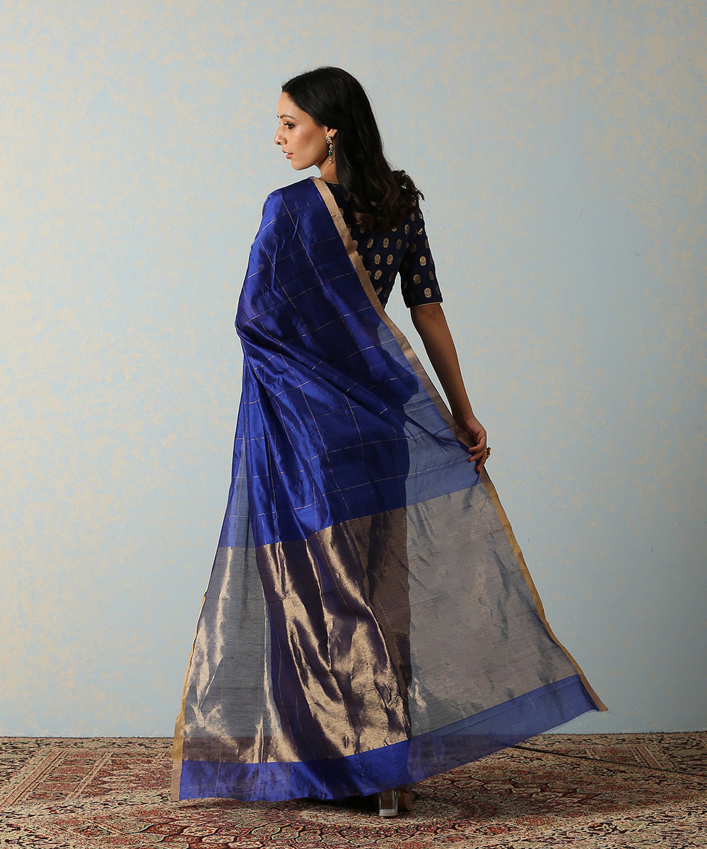 Handloom_Blue_Silk_Chanderi_Saree_With_Zari_Squares_WeaverStory_03