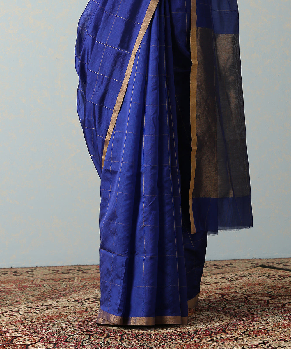 Handloom_Blue_Silk_Chanderi_Saree_With_Zari_Squares_WeaverStory_04
