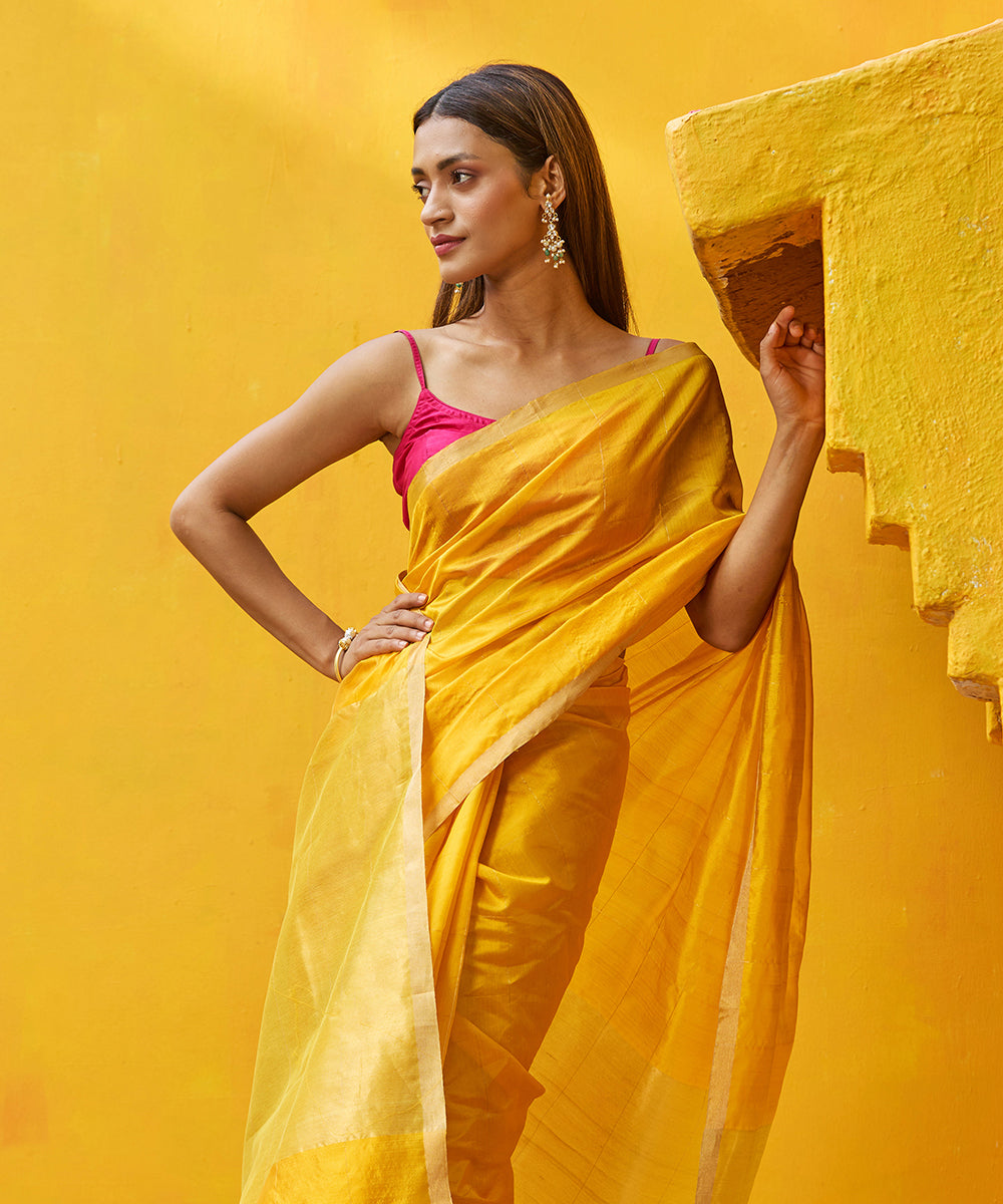 Yellow_Handloom_Pure_Silk_Chanderi_Saree_With_Zari_Squares_WeaverStory_01